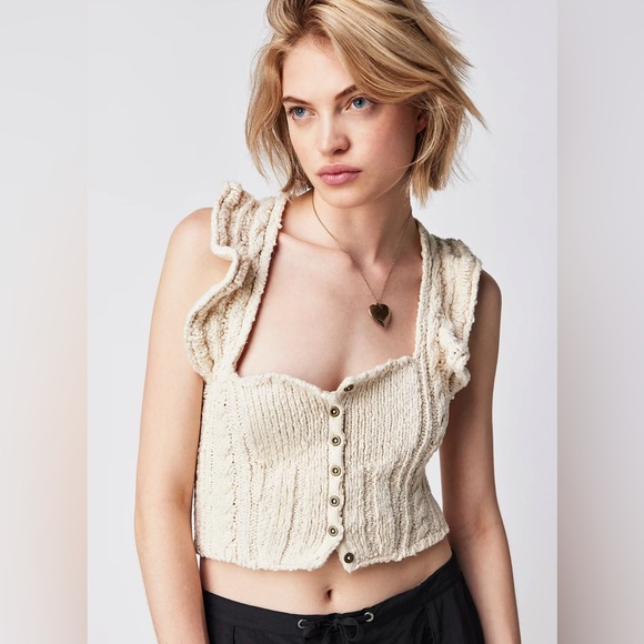 Free People Tops - Free People Cream Ruffle Knit Top nwt